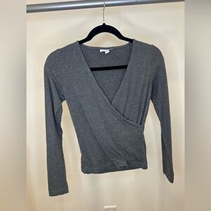 Frank & Oak Charcoal Long Sleeve Wrap Top